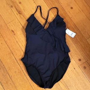 Kenneth Cole black ruffle one piece swimsuit